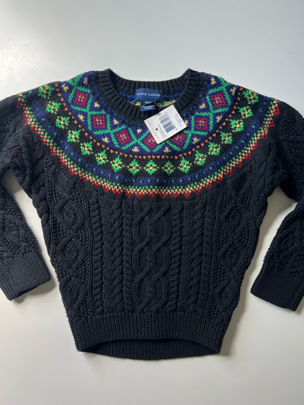 Ralph Lauren Kids Black Cable Knit Fair Isle Sweater 4T NWT